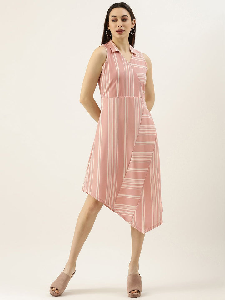 AND Pink & White Striped Fit & Flare Dress
