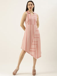 AND Pink & White Striped Fit & Flare Dress