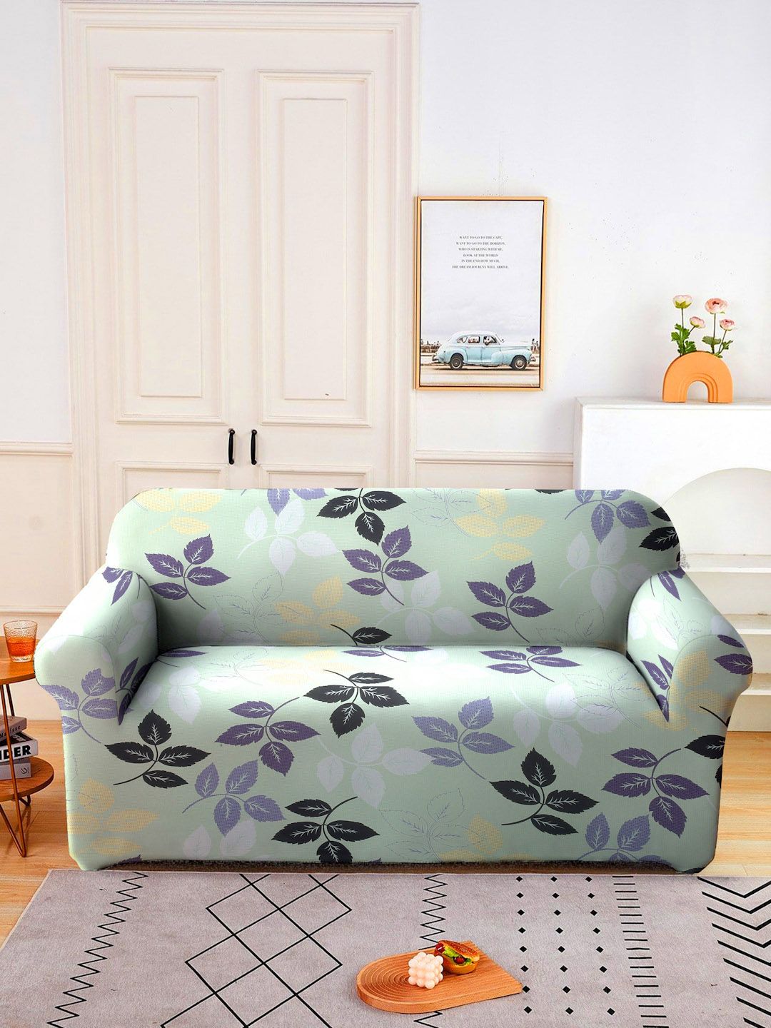Cortina Olive Green Printed Double-Seater Sofa Covers