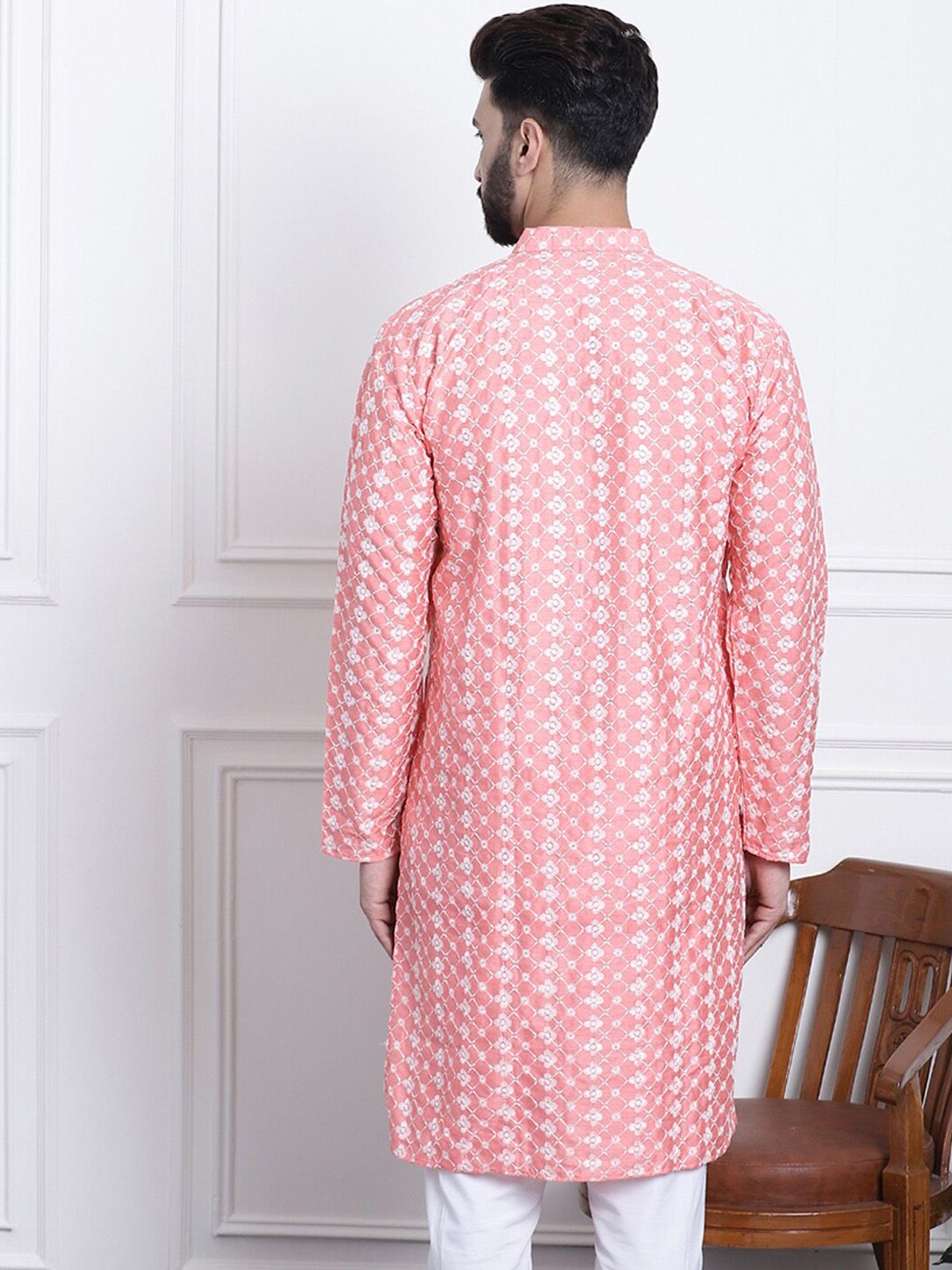 SOJANYA Benang Sulam Bunga Berfungsi Kurta Lurus