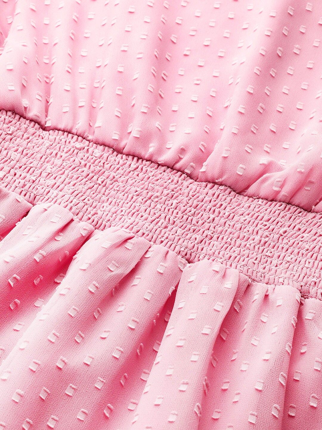 all about you Pink Dobby Weave Cinched Waist A- Line Dress