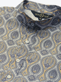 SOJANYA Lelaki Grey & Yellow Pure Cotton Ethnic Motifs Printed Kurta