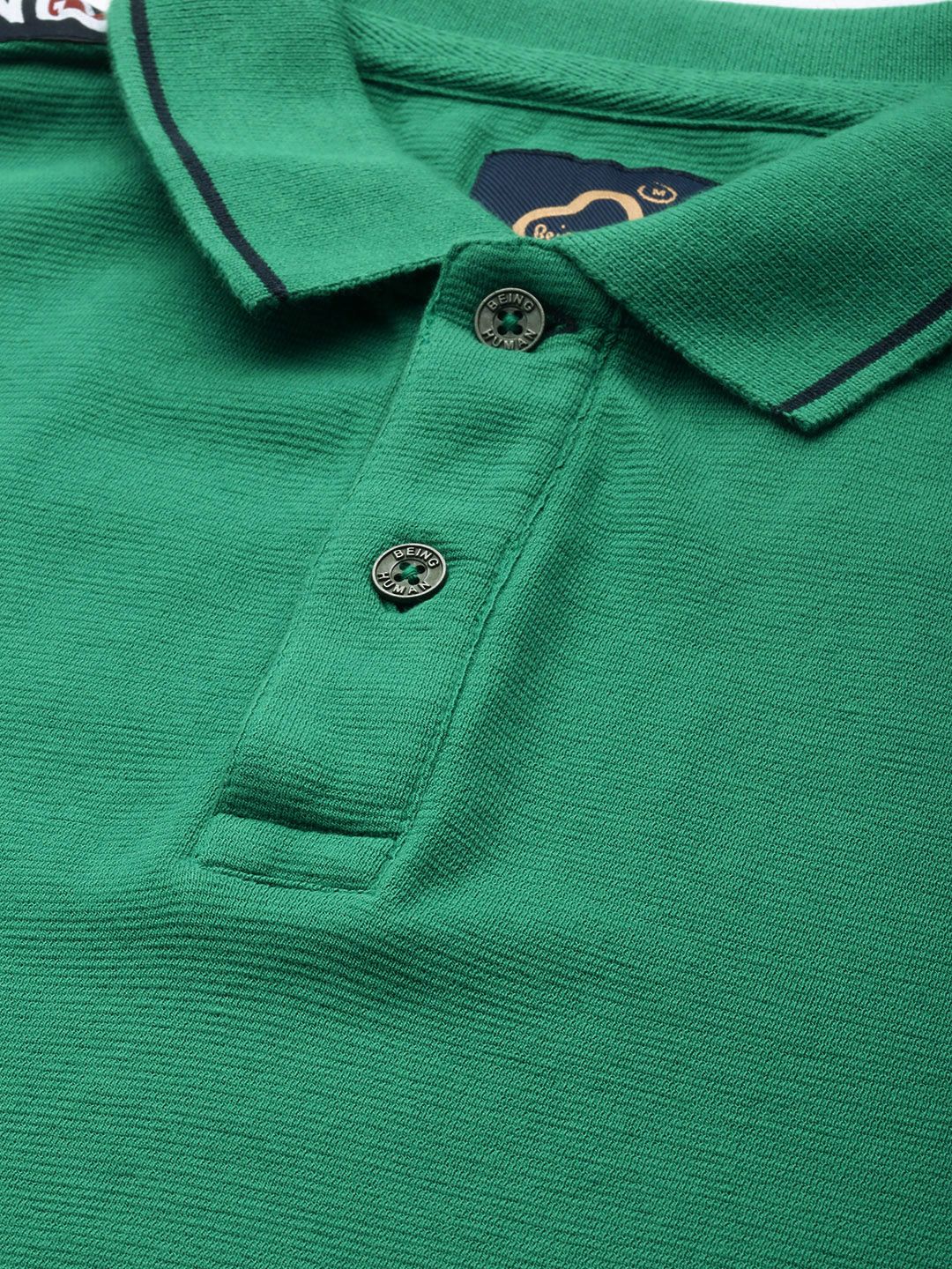 Being Human Clothing Men Green Solid Polo Collar Pure Cotton T-shirt with Taping