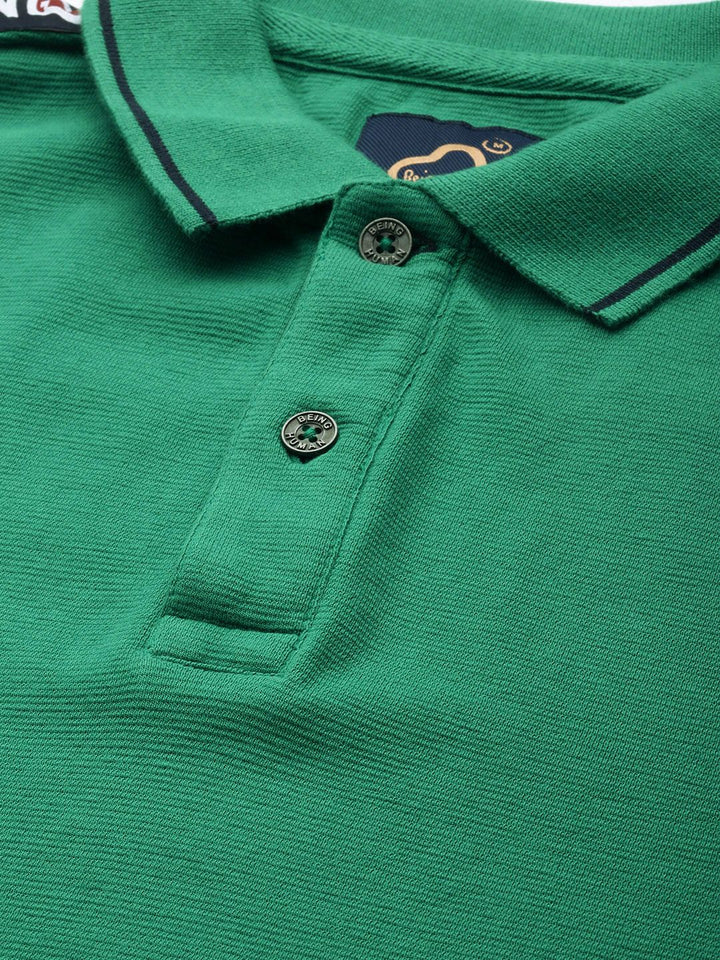 Being Human Clothing Men Green Solid Polo Collar Pure Cotton T-shirt with Taping