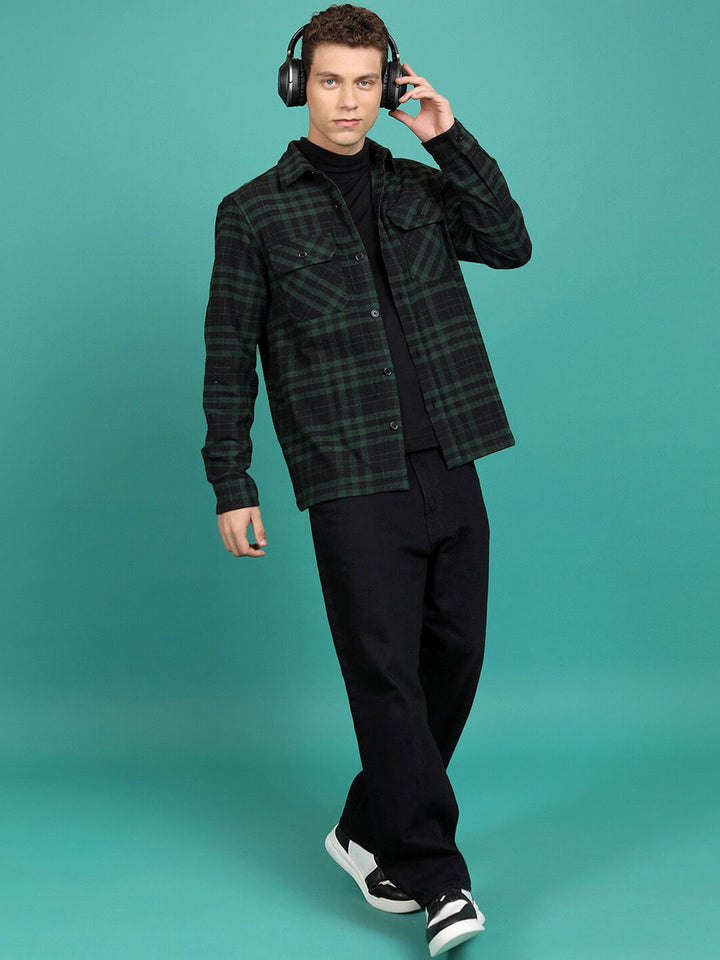 HIGHLANDER Checked Spread Collar Long Sleeves Flannel Checked Shirt