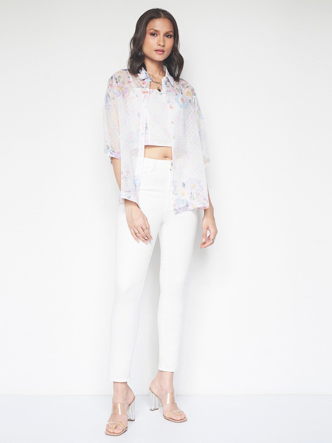AND Floral Printed Shirt Style Top With Inner Slip