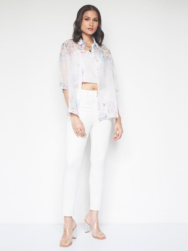 AND Floral Printed Shirt Style Top With Inner Slip