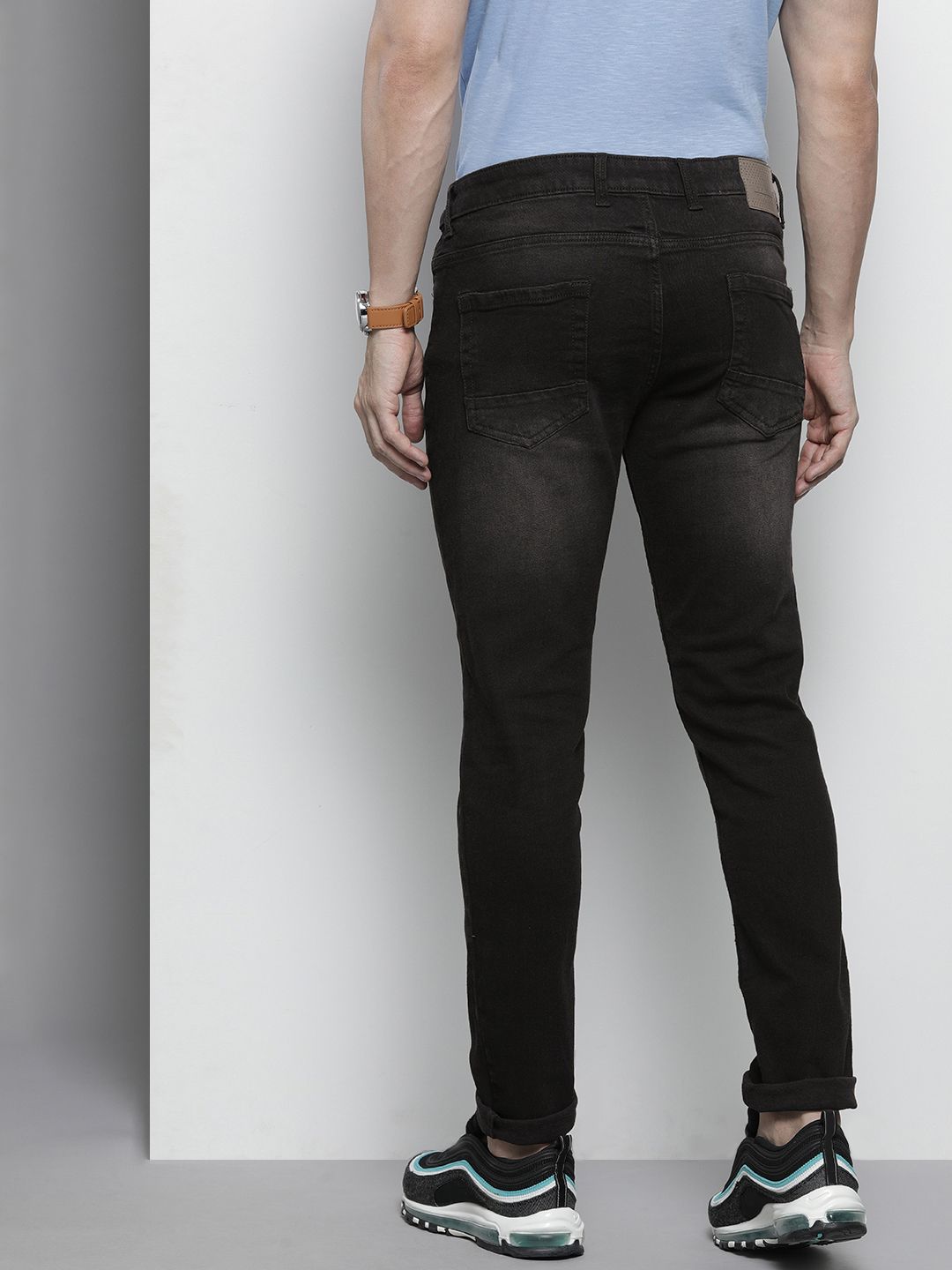 The Indian Garage Co Men Black Slim Fit Low Distress Light Fade Stretchable Jeans