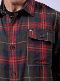 The Indian Garage Co Tartan Checked Pure Cotton Oversized Casual Shirt