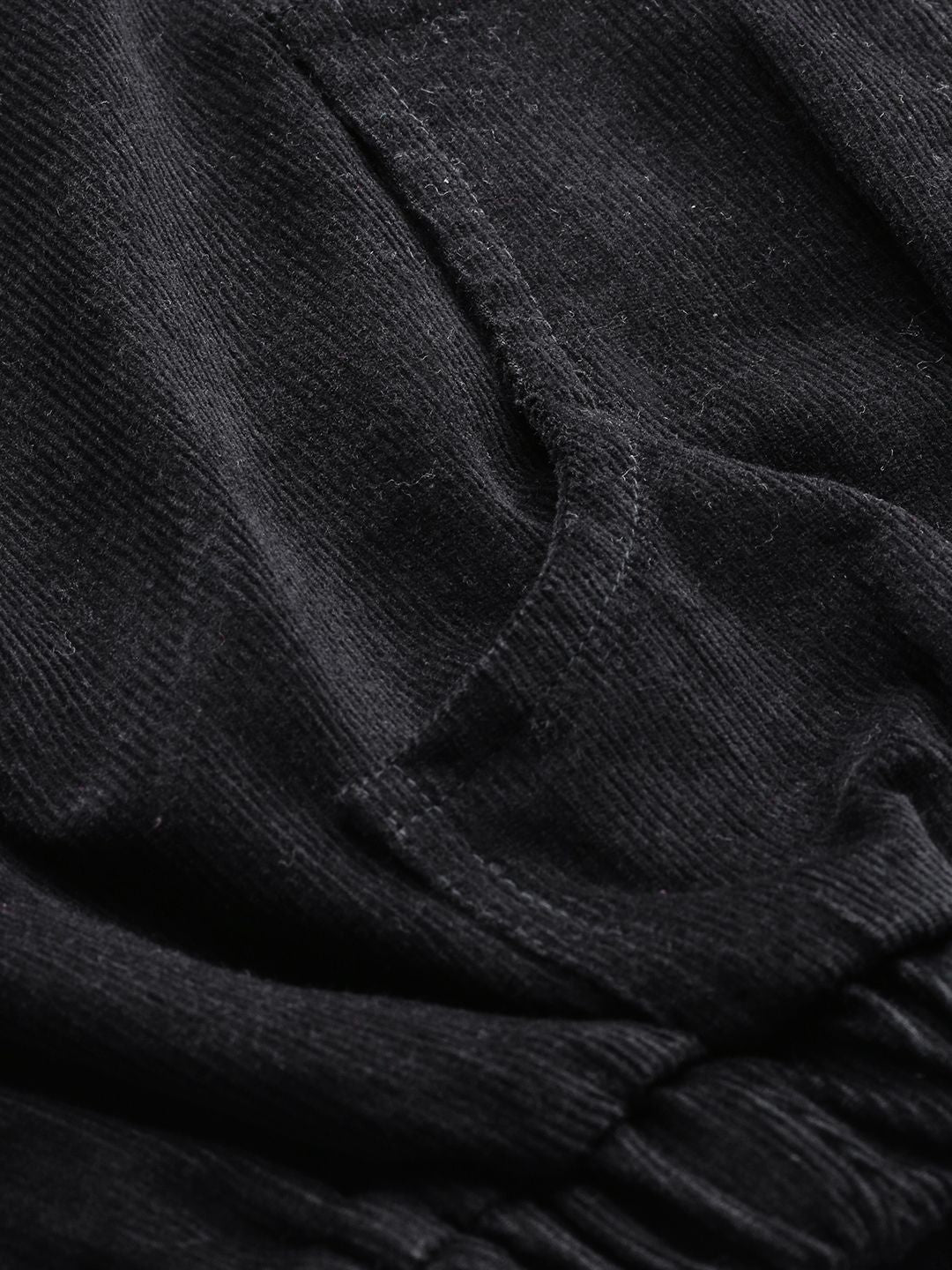 SASSAFRAS Women Black Solid Corduroy Cropped Bomber Jacket