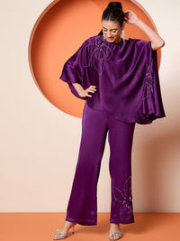 Antheaa Embellished Satin Top With Trousers Co-Ords