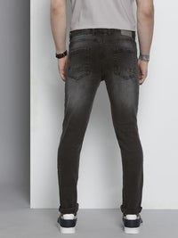 The Indian Garage Co Men Charcoal Slim Fit Low Distress Light Fade Stretchable Jeans