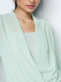 AND Embellished Puff Sleeves Gathered Detailed Wrap Top