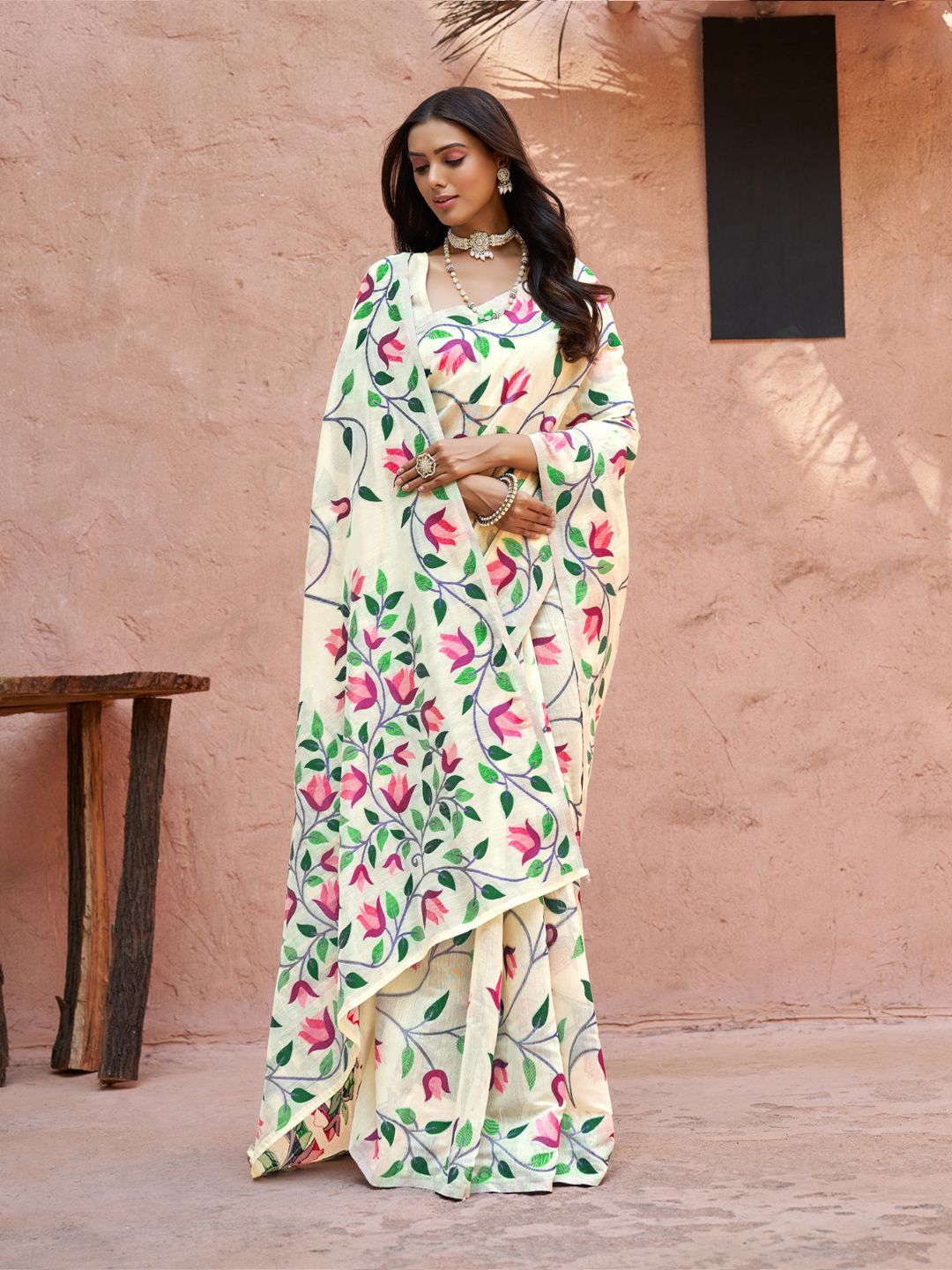 KALINI Woven Design Pure Cotton Jamdani Saree