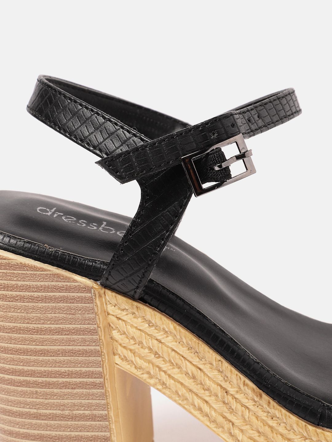 DressBerry Textured Open Toe Block Heels