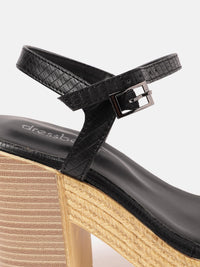 DressBerry Textured Open Toe Block Heels