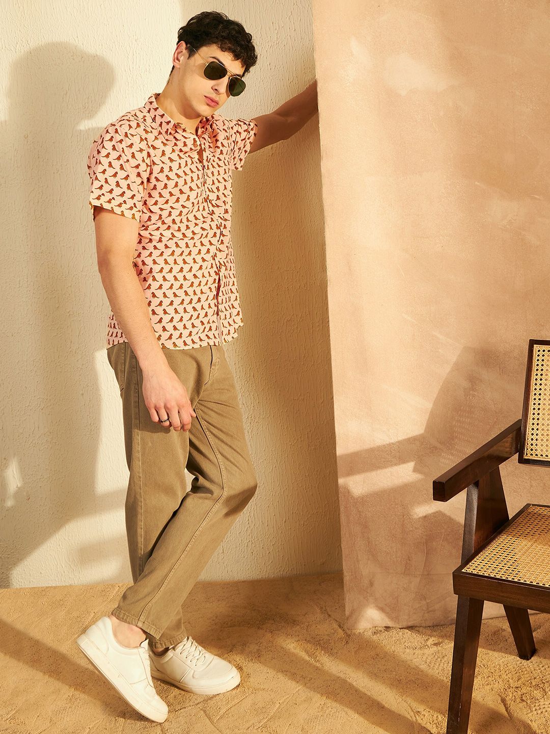DENNISON Smart Ethnic Motifs Printed Spread Collar Cotton Oversized Lightweight Shirt