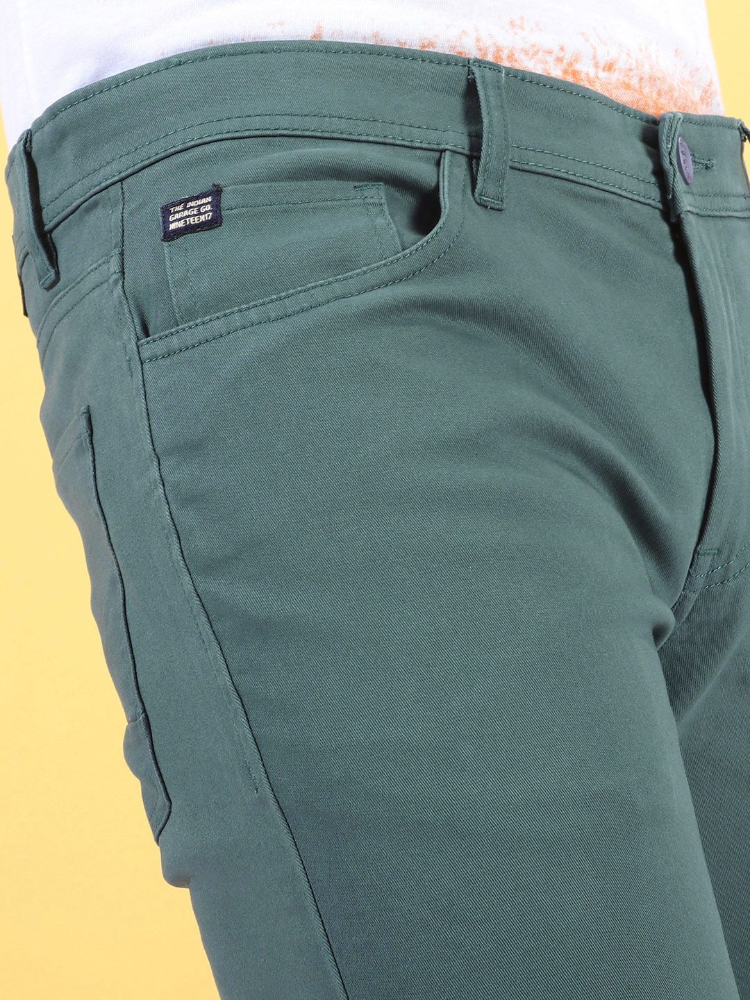 The Indian Garage Co Men Teal Blue Slim Fit Chinos Trousers