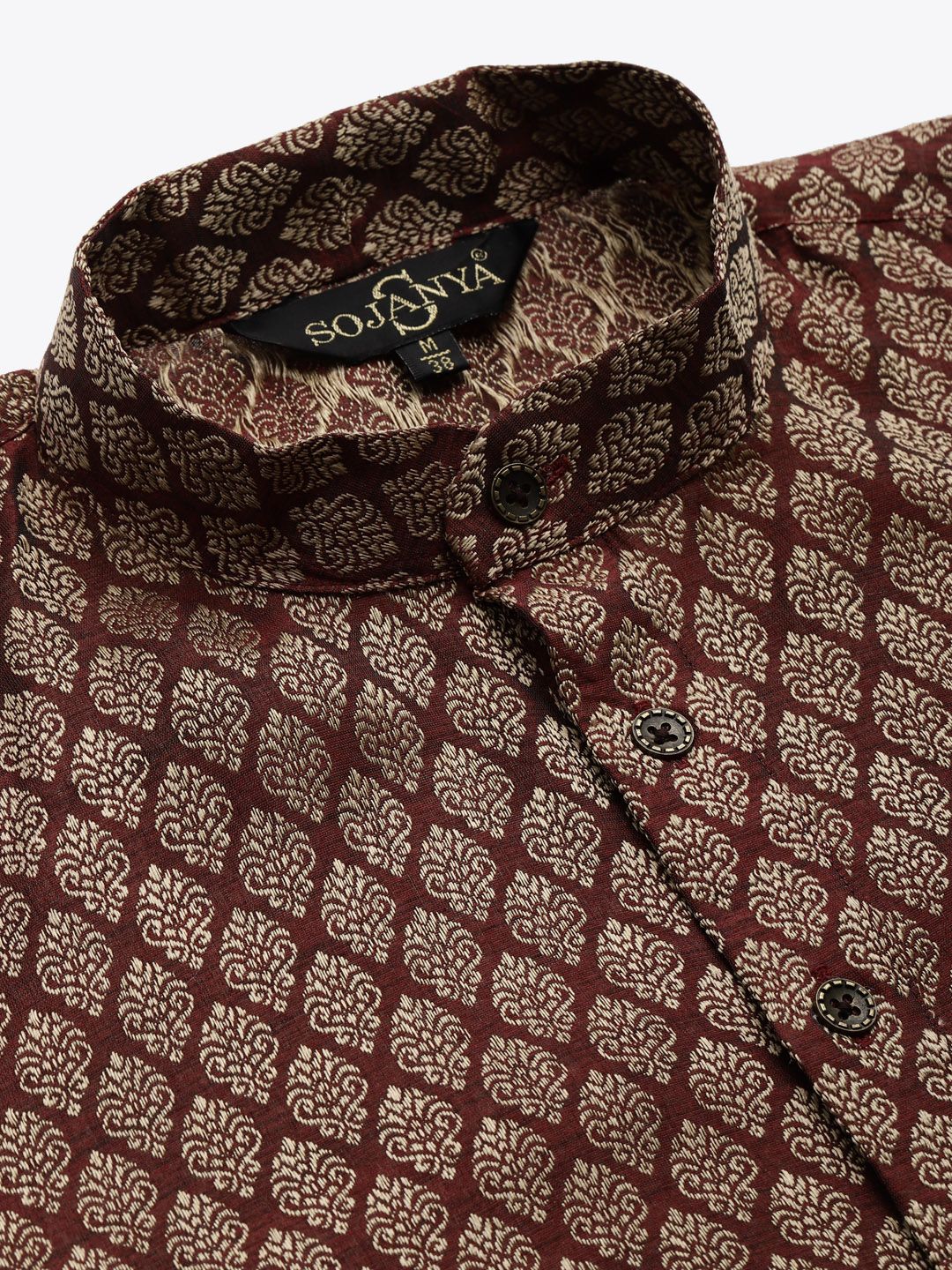 SOJANYA Kurta Motif Etnik Maroon & Beige dengan Jaket Churidar & Nehru