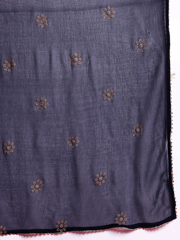 Anouk Ethnic Printed Yoke Embroidered Layered Kurta with Dupatta