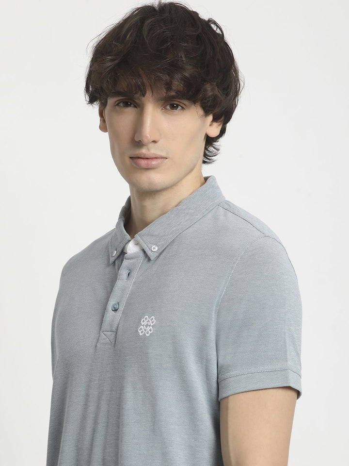 THE BEAR HOUSE Men Polo Collar Regular Fit Pure Cotton Solid T-shirt