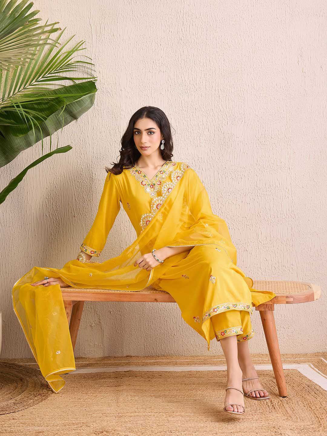 Indo Era Women Ethnic Motifs Embroidered Regular Kurta with Trousers & With Dupatta