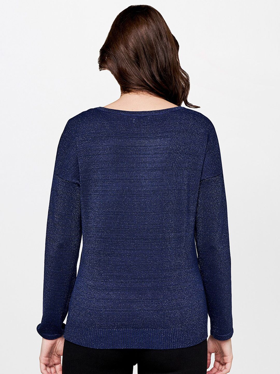 AND Women Navy Blue Extended Sleeves Top