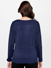 AND Women Navy Blue Extended Sleeves Top