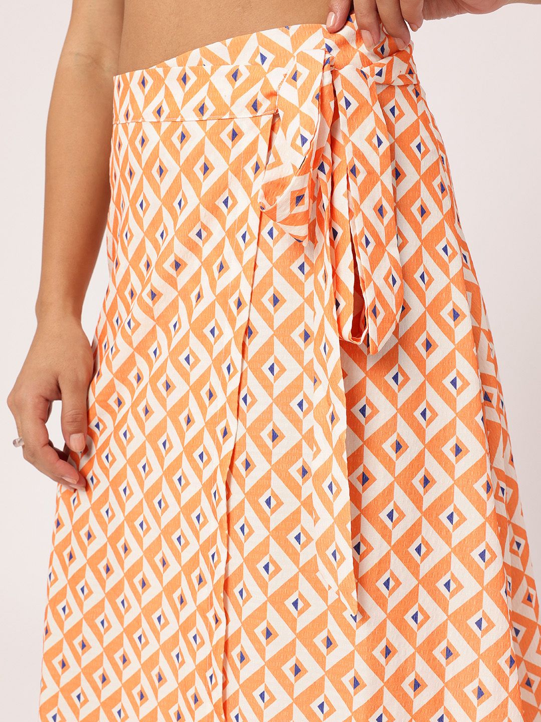 DressBerry Women Classic Suavity Geometric Printed Seersucker Wrap Skirt