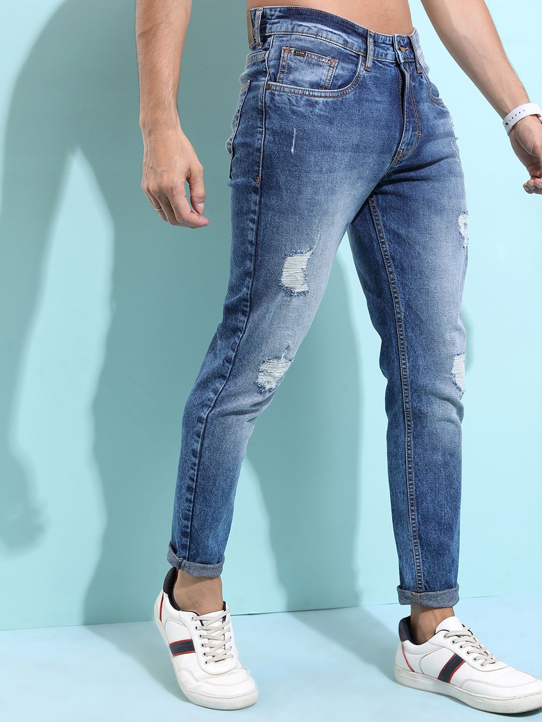 HIGHLANDER Highlander Ankle Length Highly Distressed Stretchable Denim Jeans