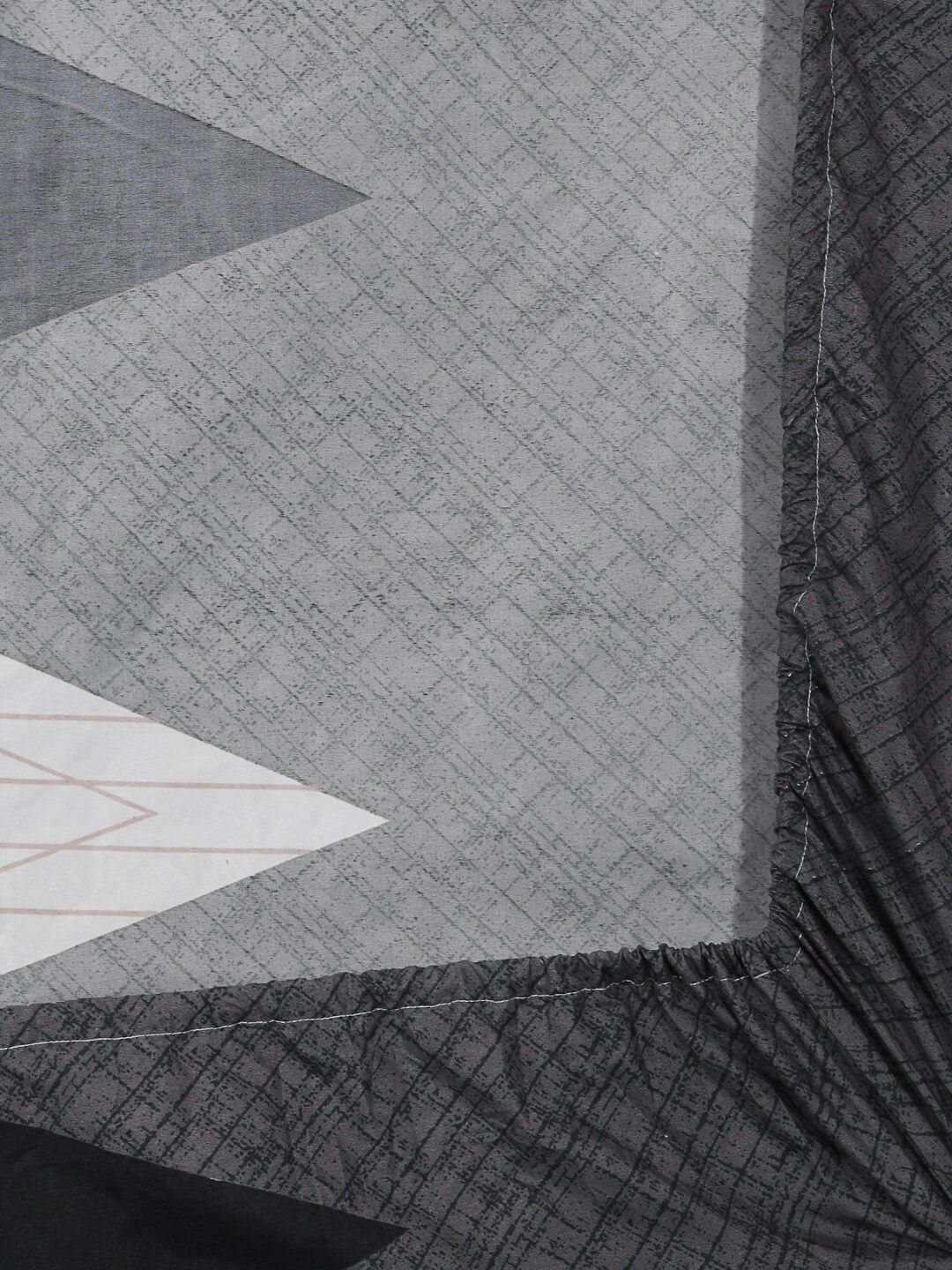 KLOTTHE Grey Geometric Polycotton 300 TC Dipasang Cadar Bujang Halus dengan Sarung Bantal-59 x 89 inci