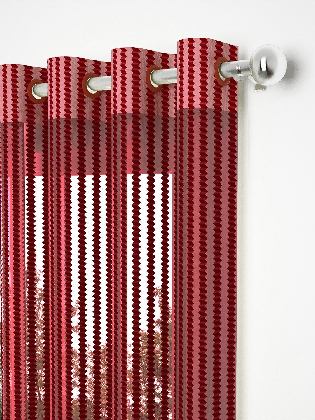 Story@home Maroon Set of 2 Striped Sheer Door Curtain