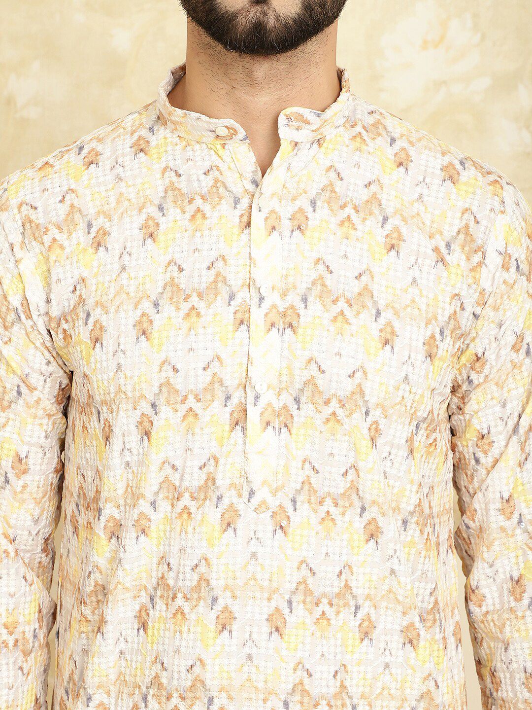 SOJANYA Ethnic Motifs Embroidered Mandarin Collar Pure Cotton Kurta with Churidar