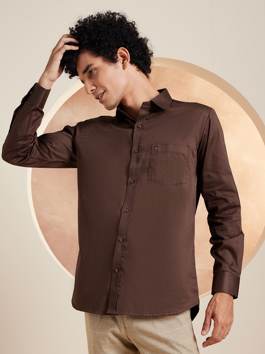 DENNISON Smart Solid Opaque Pure Cotton Satin Shirt