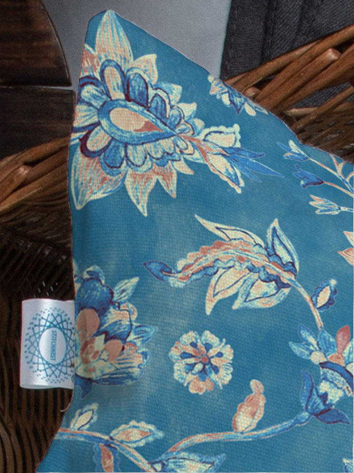 STITCHNEST Blue & White Set of 5 Ethnic Motifs Square Cushion Covers