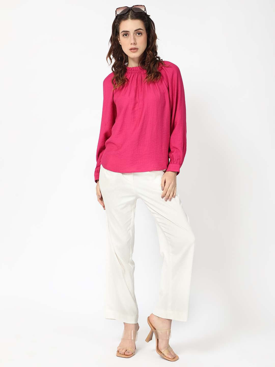 Rareism Round Neck Cuffed Sleeves Dopamine Formal atas