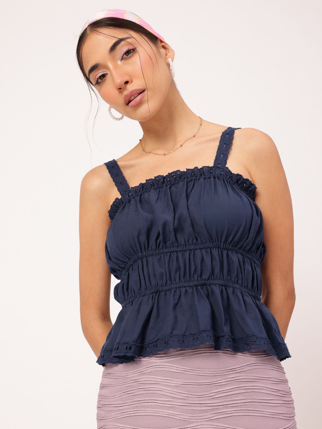 DressBerry Nautical Neutrals Schiffli Detail Tiered Top