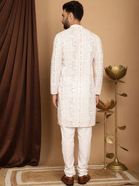 SOJANYA Geometric Embroidered Regular Thread Work Pure Cotton Kurta with Churidar