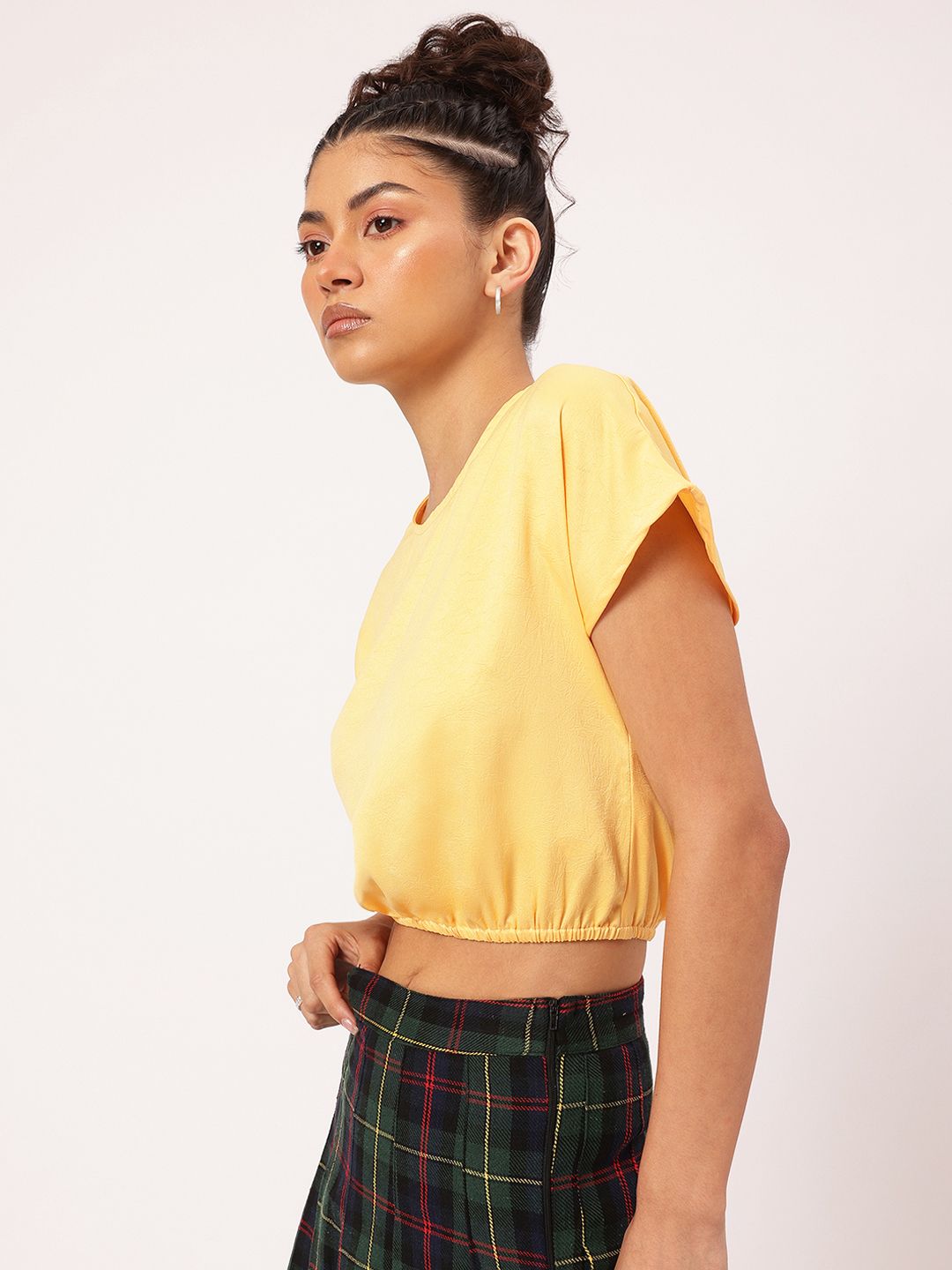 DressBerry Butter Yellow Blouson Crop Top