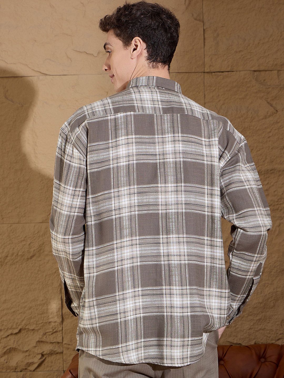 DENNISON Men's Tartan Checked Drop shoulder Oversized Shirt