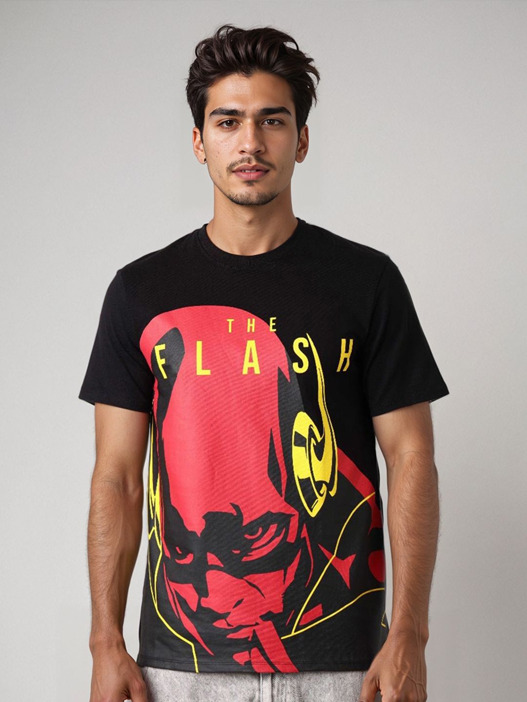 The Indian Garage Co Men Flash Graphic Printed Round Neck Cotton Slim Fit T-shirt
