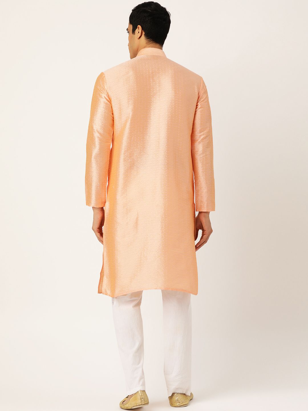 SOJANYA Men Peach-Coloured Woven Design Straight Kurta