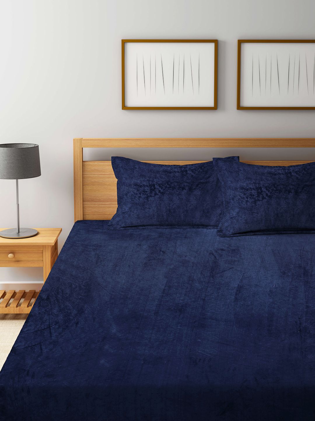 Myntra Elegant Homes Blue 300 TC King Woolen Bedsheet with 2 Pillow Covers