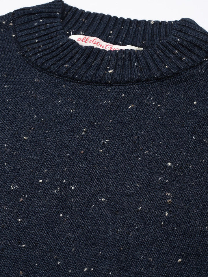 all about you Navy Blue Self Design Jumper Dress