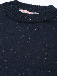 all about you Navy Blue Self Design Jumper Dress