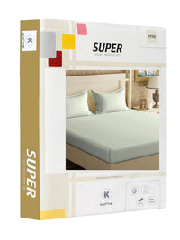 KLOTTHE Hijau Pepejal 300 TC Cotton Blend Dilengkapi Cadar Double King dengan 2 Sarung Bantal