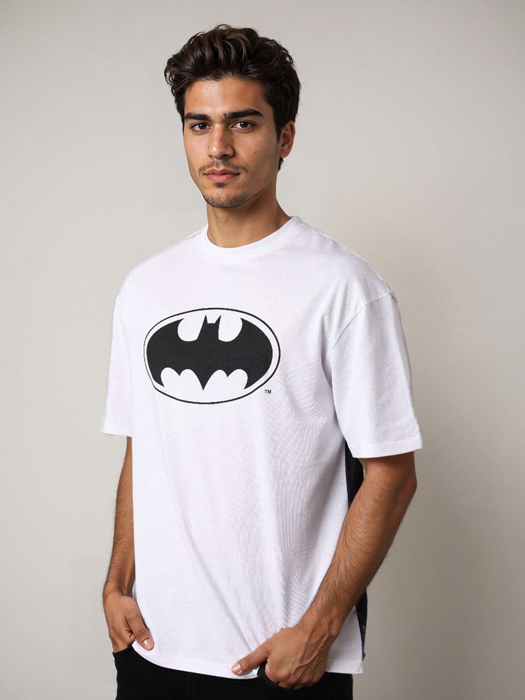 The Indian Garage Co Men Batman Graphic Printed Round Neck Pure Cotton Boxy T-shirt