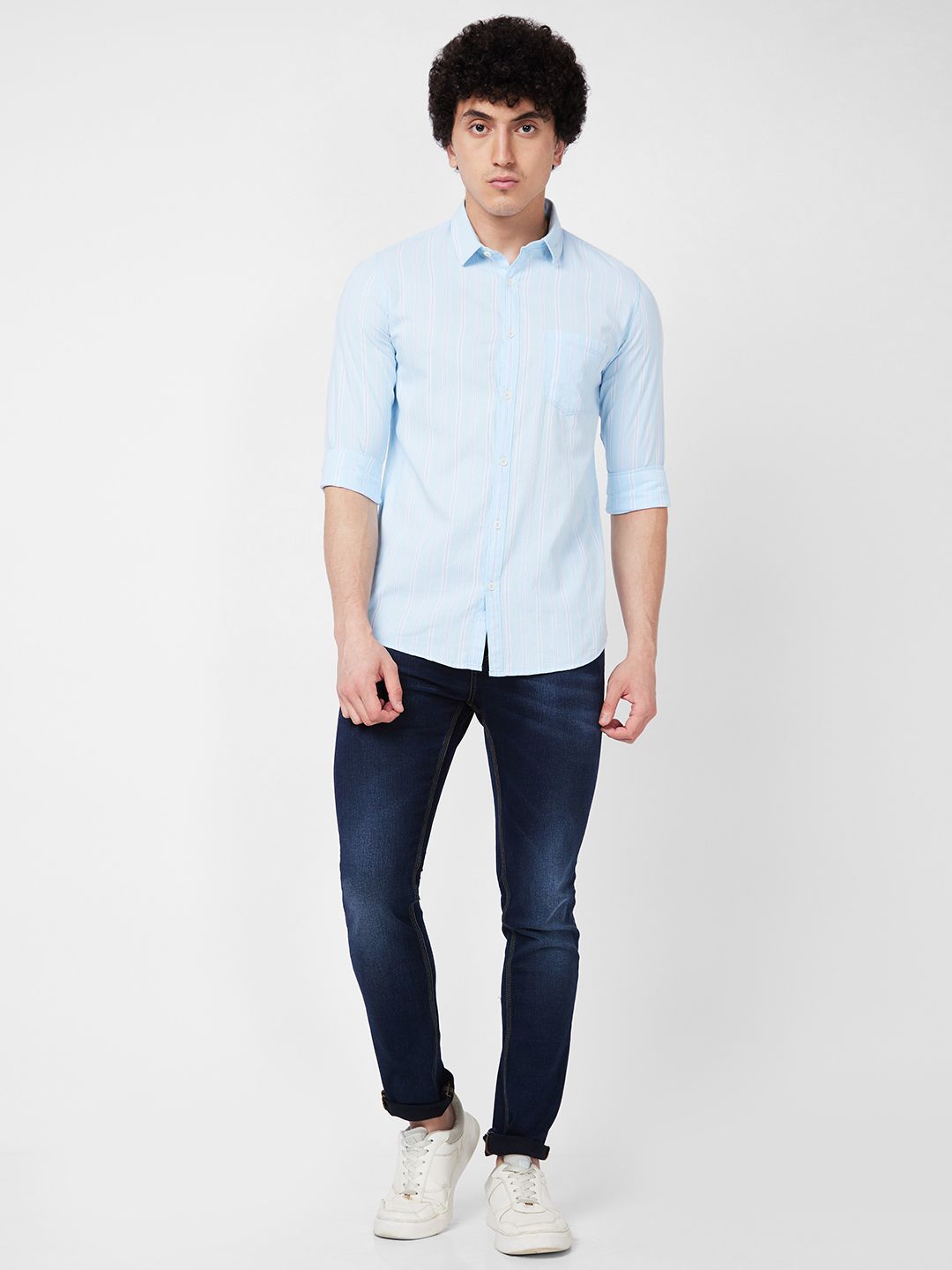SPYKAR Vertical Striped Spread Collar Long Sleeves Cotton Casual Shirt