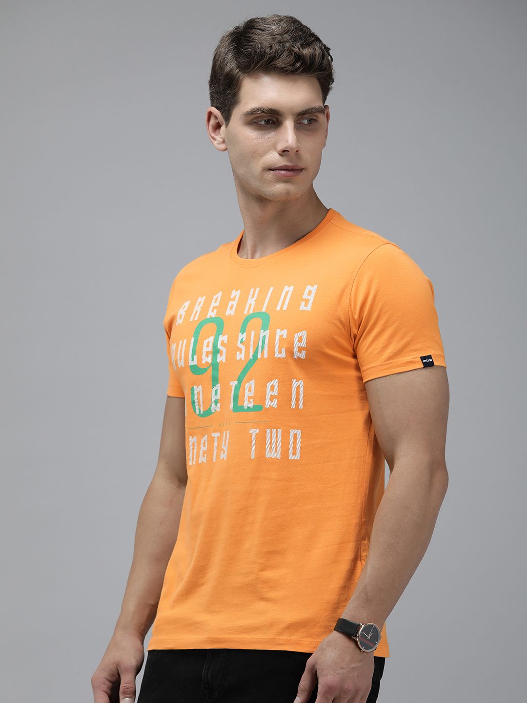 SPYKAR Typography Printed Pure Cotton Slim Fit T-shirt