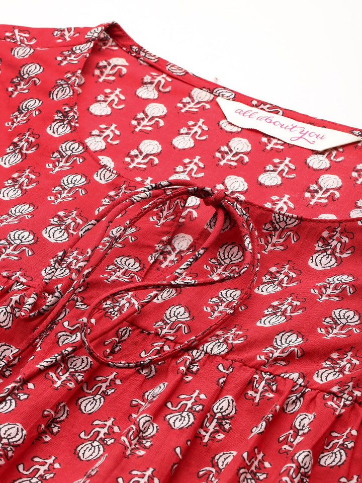 all about you Ethnic Motifs Print Pure Cotton Pleated Short Kurti